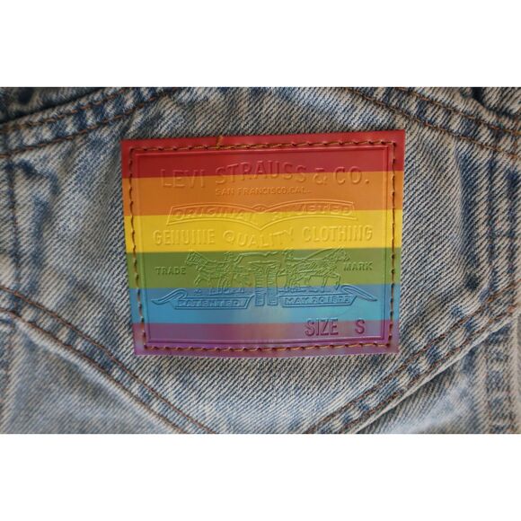 Levi's A00530000 Unisex Sz S Blue Pride Liberation Denim Short Overalls - Picture 10 of 14